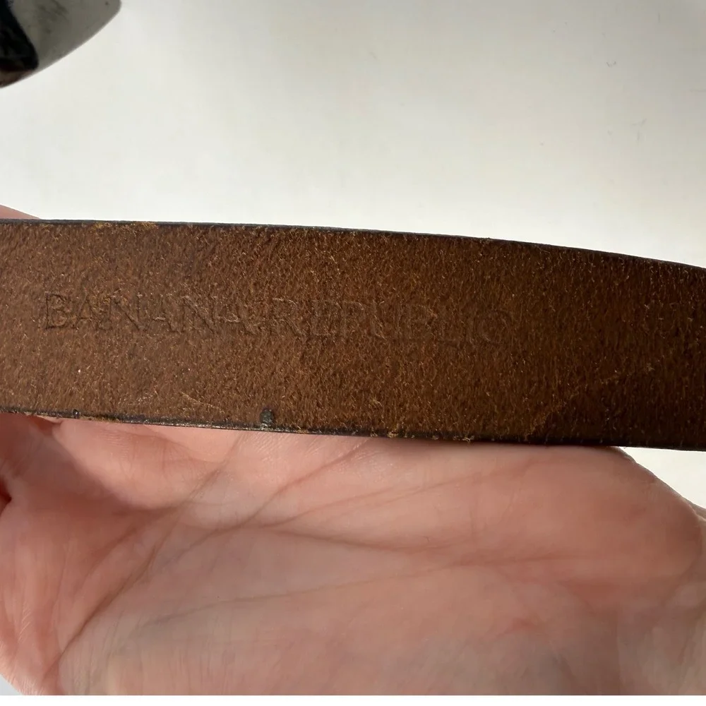 Banana Republic Mens Brown Crocodile Embossed Leather Belt Gunmetal Buckle